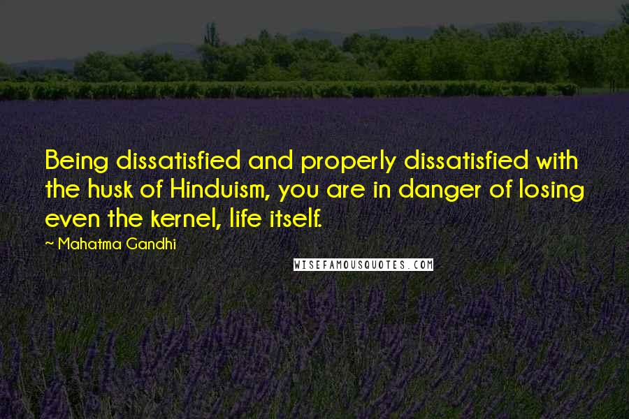 Mahatma Gandhi Quotes: Being dissatisfied and properly dissatisfied with the husk of Hinduism, you are in danger of losing even the kernel, life itself.