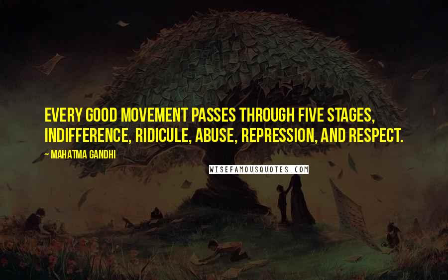 Mahatma Gandhi Quotes: Every good movement passes through five stages, indifference, ridicule, abuse, repression, and respect.