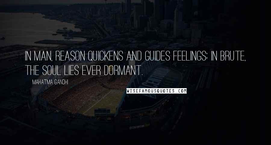 Mahatma Gandhi Quotes: In man, reason quickens and guides feelings; in brute, the soul lies ever dormant.