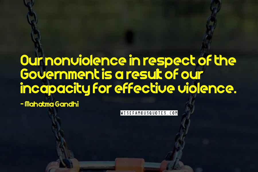 Mahatma Gandhi Quotes: Our nonviolence in respect of the Government is a result of our incapacity for effective violence.