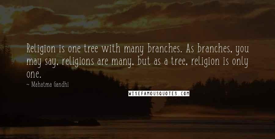 Mahatma Gandhi Quotes: Religion is one tree with many branches. As branches, you may say, religions are many, but as a tree, religion is only one.