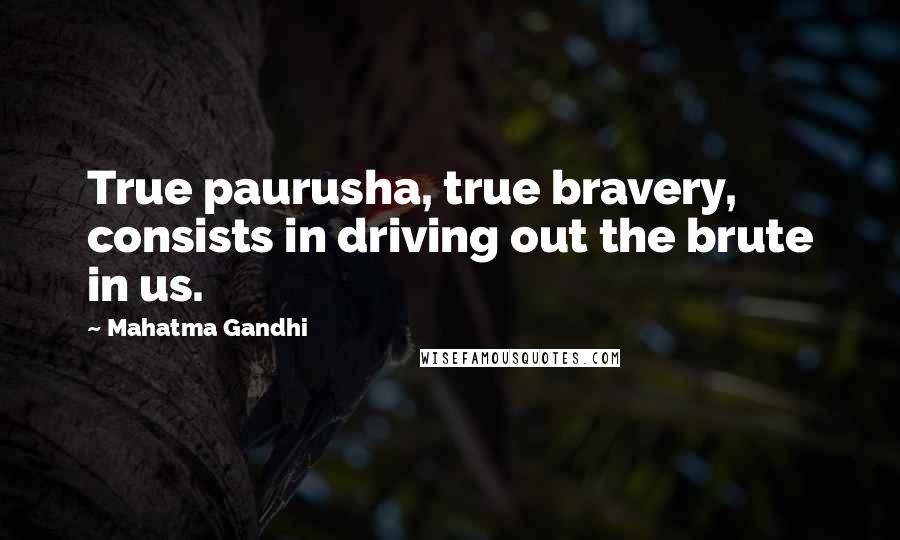 Mahatma Gandhi Quotes: True paurusha, true bravery, consists in driving out the brute in us.