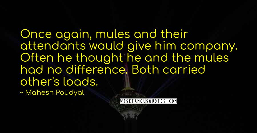 Mahesh Poudyal Quotes: Once again, mules and their attendants would give him company. Often he thought he and the mules had no difference. Both carried other's loads.