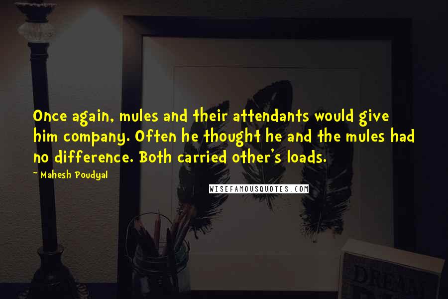 Mahesh Poudyal Quotes: Once again, mules and their attendants would give him company. Often he thought he and the mules had no difference. Both carried other's loads.