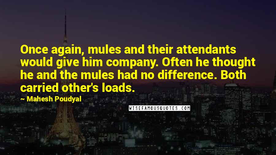 Mahesh Poudyal Quotes: Once again, mules and their attendants would give him company. Often he thought he and the mules had no difference. Both carried other's loads.