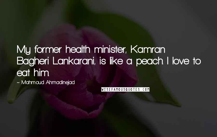 Mahmoud Ahmadinejad Quotes: My former health minister, Kamran Bagheri Lankarani, is like a peach. I love to eat him.