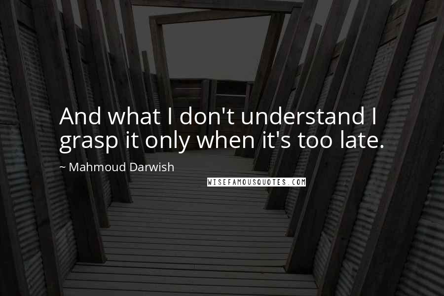 Mahmoud Darwish Quotes: And what I don't understand I grasp it only when it's too late.