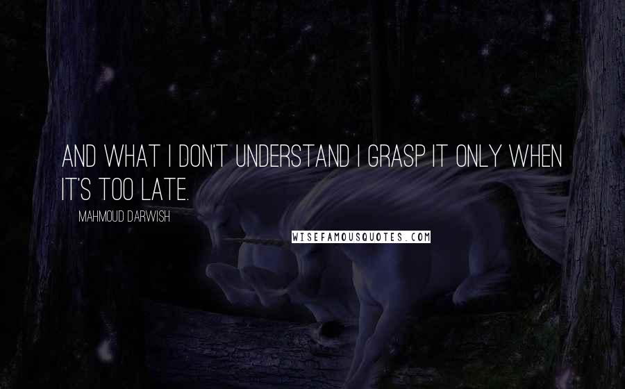 Mahmoud Darwish Quotes: And what I don't understand I grasp it only when it's too late.