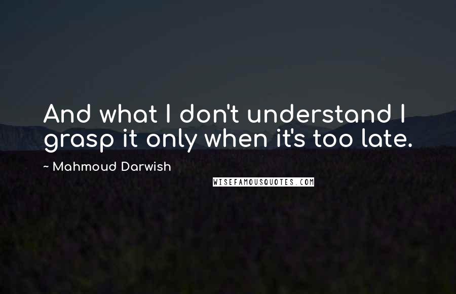 Mahmoud Darwish Quotes: And what I don't understand I grasp it only when it's too late.