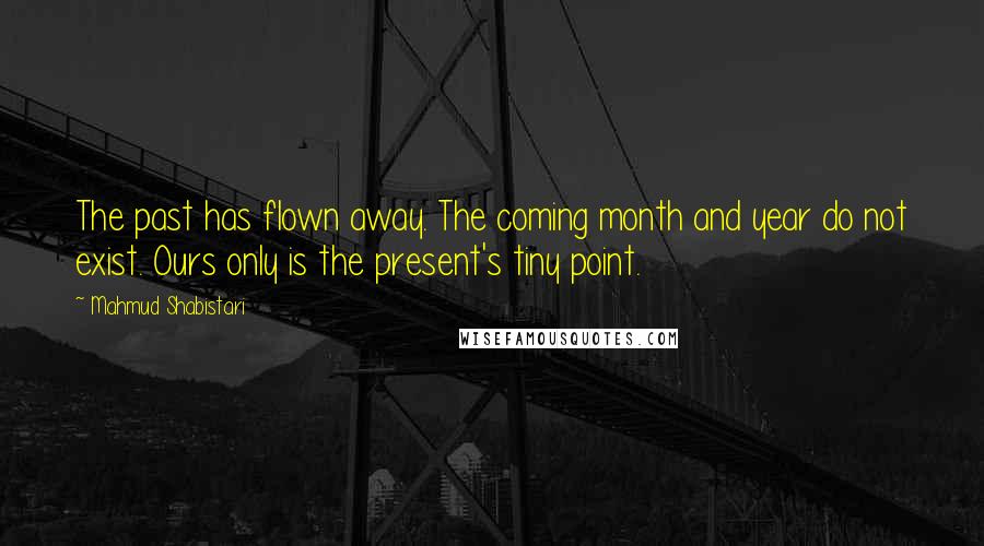 Mahmud Shabistari Quotes: The past has flown away. The coming month and year do not exist. Ours only is the present's tiny point.