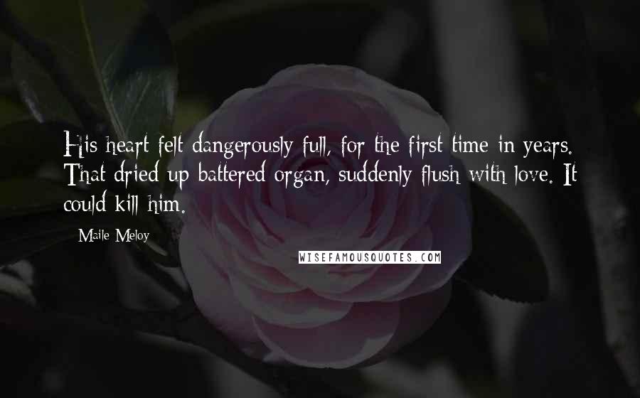 Maile Meloy Quotes: His heart felt dangerously full, for the first time in years. That dried-up battered organ, suddenly flush with love. It could kill him.