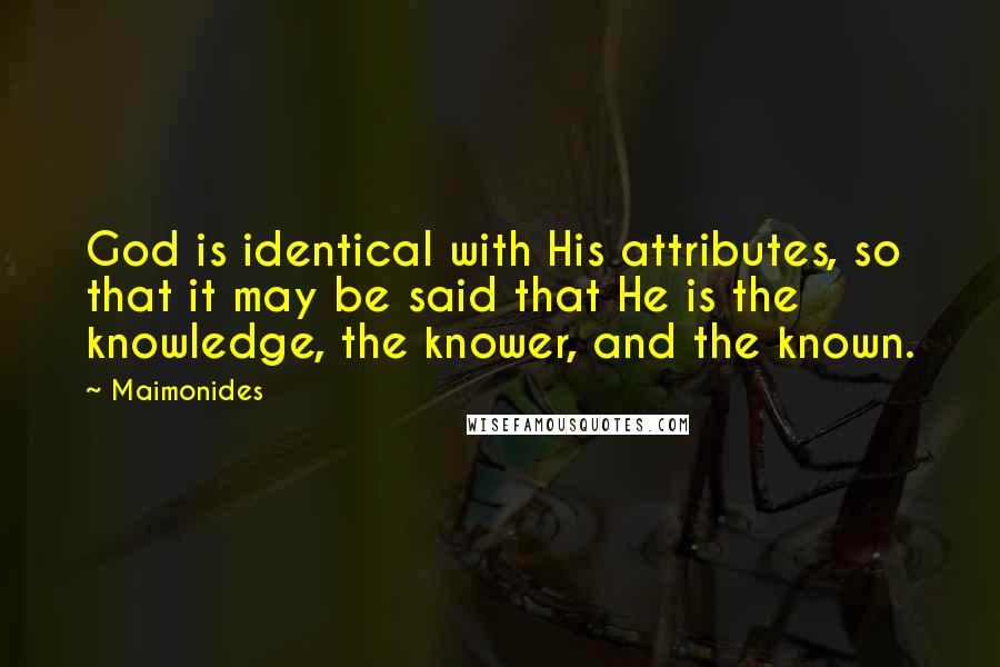 Maimonides Quotes: God is identical with His attributes, so that it may be said that He is the knowledge, the knower, and the known.