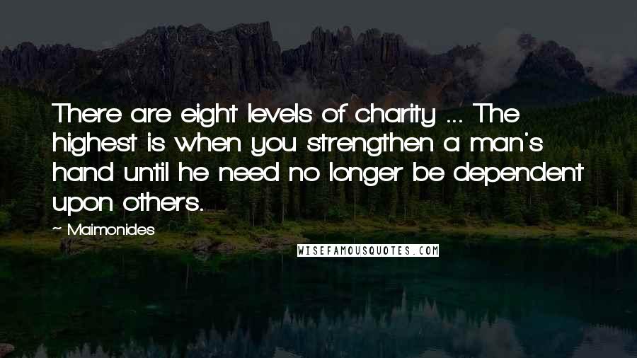 Maimonides Quotes: There are eight levels of charity ... The highest is when you strengthen a man's hand until he need no longer be dependent upon others.