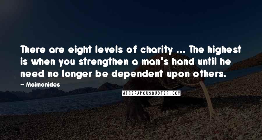 Maimonides Quotes: There are eight levels of charity ... The highest is when you strengthen a man's hand until he need no longer be dependent upon others.