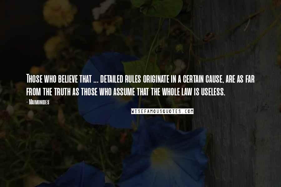 Maimonides Quotes: Those who believe that ... detailed rules originate in a certain cause, are as far from the truth as those who assume that the whole law is useless.