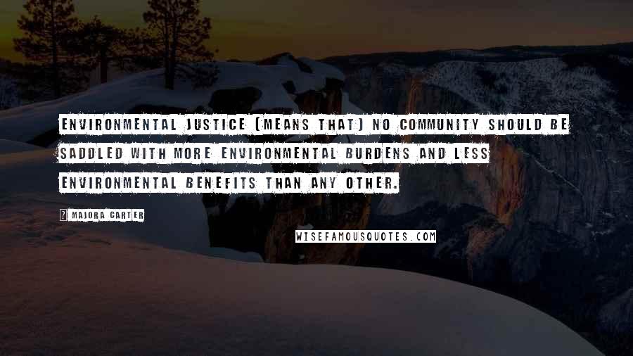 Majora Carter Quotes: Environmental justice [means that] no community should be saddled with more environmental burdens and less environmental benefits than any other.