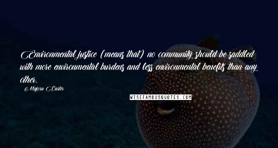 Majora Carter Quotes: Environmental justice [means that] no community should be saddled with more environmental burdens and less environmental benefits than any other.