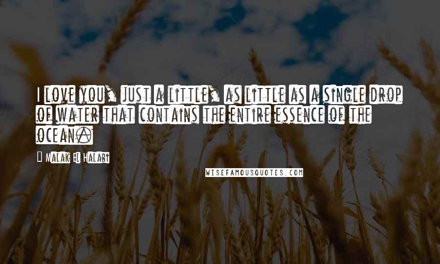 Malak El Halabi Quotes: I love you, just a little, as little as a single drop of water that contains the entire essence of the ocean.