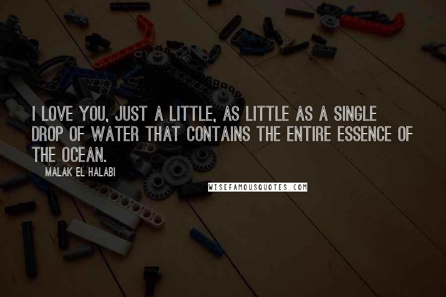 Malak El Halabi Quotes: I love you, just a little, as little as a single drop of water that contains the entire essence of the ocean.