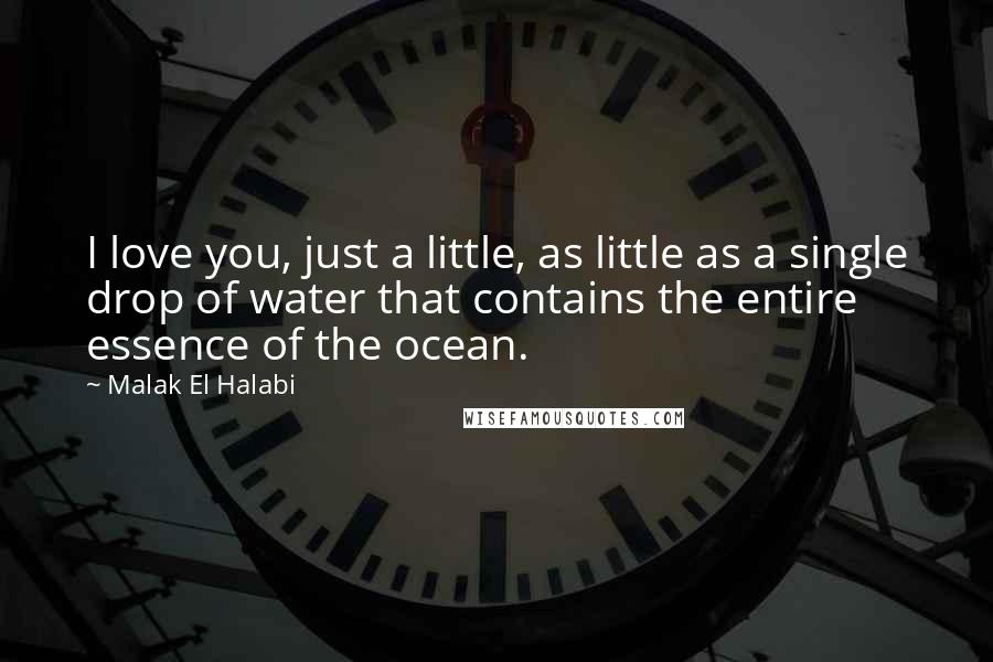 Malak El Halabi Quotes: I love you, just a little, as little as a single drop of water that contains the entire essence of the ocean.