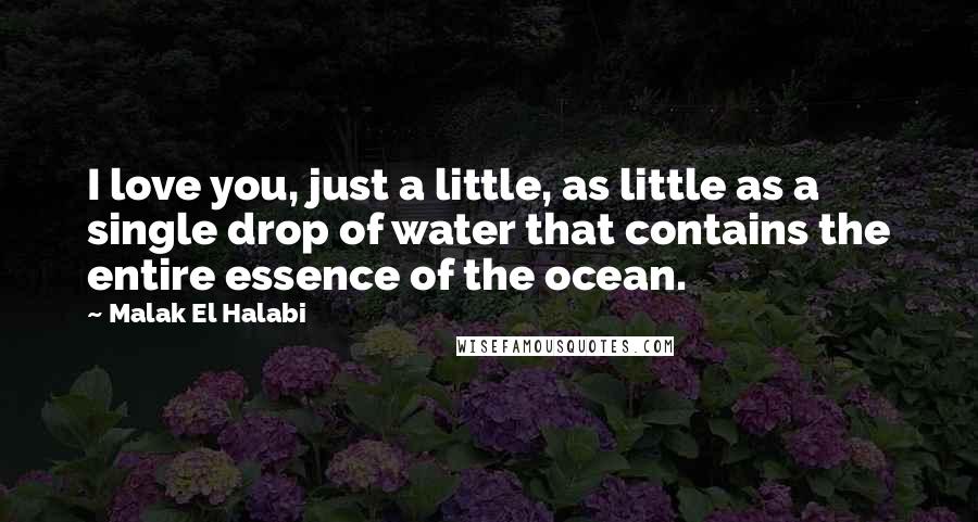 Malak El Halabi Quotes: I love you, just a little, as little as a single drop of water that contains the entire essence of the ocean.