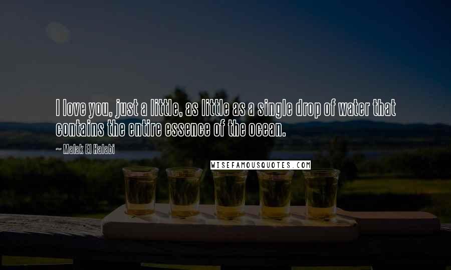 Malak El Halabi Quotes: I love you, just a little, as little as a single drop of water that contains the entire essence of the ocean.