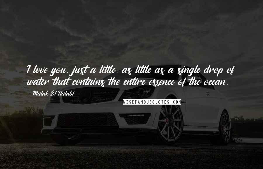 Malak El Halabi Quotes: I love you, just a little, as little as a single drop of water that contains the entire essence of the ocean.