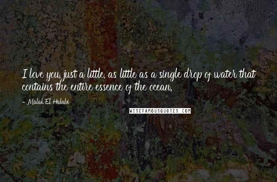 Malak El Halabi Quotes: I love you, just a little, as little as a single drop of water that contains the entire essence of the ocean.