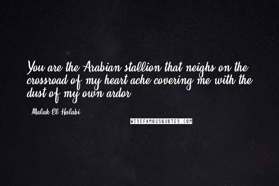 Malak El Halabi Quotes: You are the Arabian stallion that neighs on the crossroad of my heart ache covering me with the dust of my own ardor.