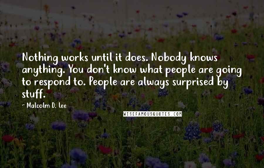 Malcolm D. Lee Quotes: Nothing works until it does. Nobody knows anything. You don't know what people are going to respond to. People are always surprised by stuff.