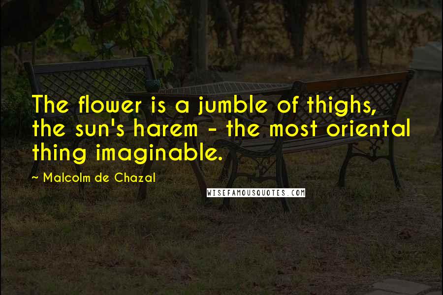 Malcolm De Chazal Quotes: The flower is a jumble of thighs, the sun's harem - the most oriental thing imaginable.