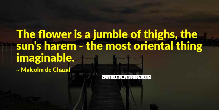 Malcolm De Chazal Quotes: The flower is a jumble of thighs, the sun's harem - the most oriental thing imaginable.