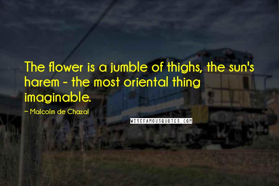 Malcolm De Chazal Quotes: The flower is a jumble of thighs, the sun's harem - the most oriental thing imaginable.