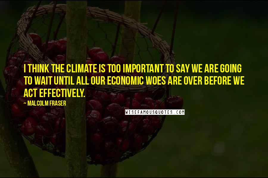 Malcolm Fraser Quotes: I think the climate is too important to say we are going to wait until all our economic woes are over before we act effectively.