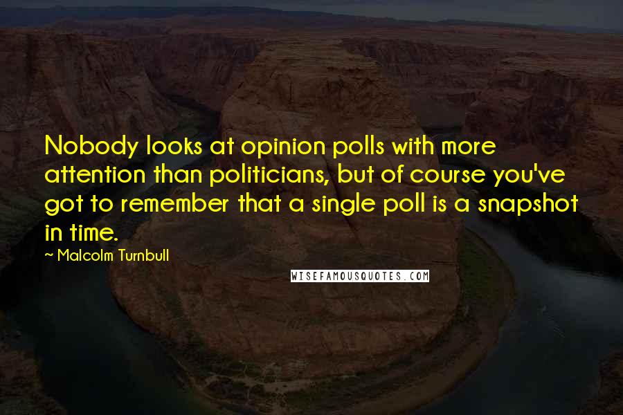 Malcolm Turnbull Quotes: Nobody looks at opinion polls with more attention than politicians, but of course you've got to remember that a single poll is a snapshot in time.