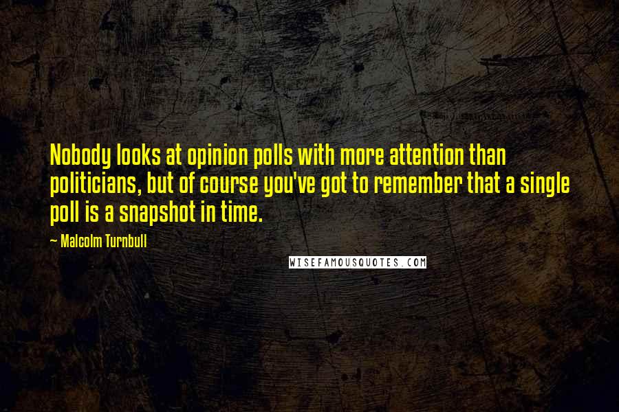 Malcolm Turnbull Quotes: Nobody looks at opinion polls with more attention than politicians, but of course you've got to remember that a single poll is a snapshot in time.