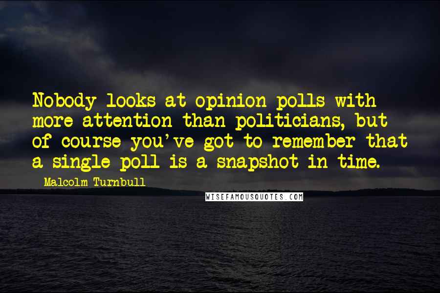 Malcolm Turnbull Quotes: Nobody looks at opinion polls with more attention than politicians, but of course you've got to remember that a single poll is a snapshot in time.