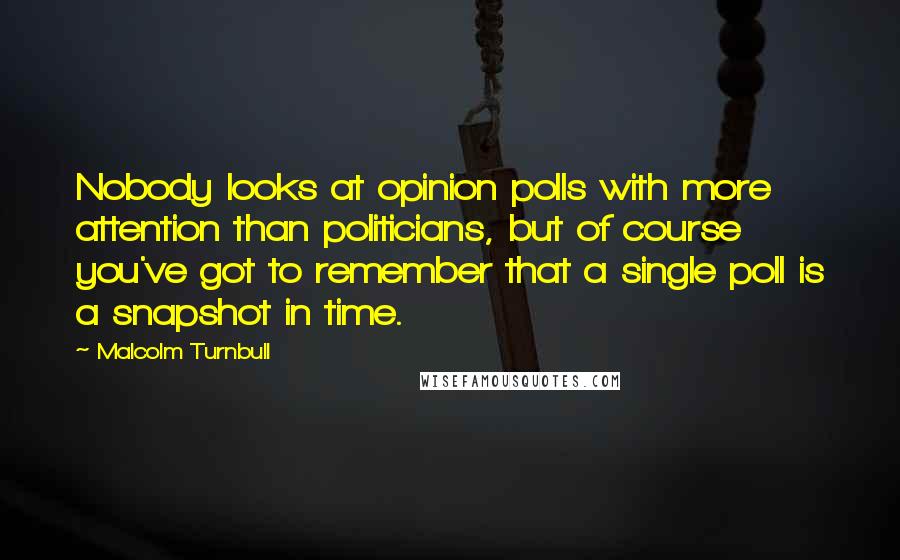 Malcolm Turnbull Quotes: Nobody looks at opinion polls with more attention than politicians, but of course you've got to remember that a single poll is a snapshot in time.