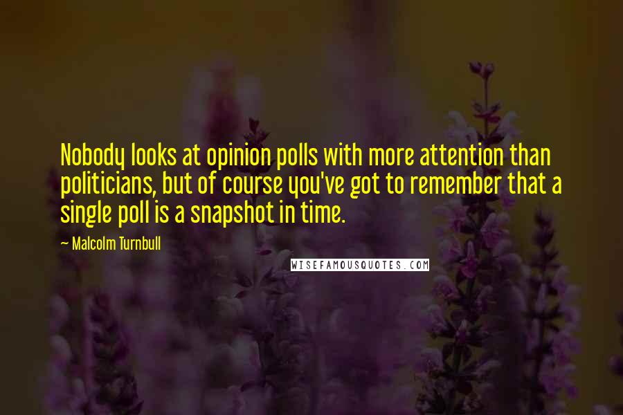 Malcolm Turnbull Quotes: Nobody looks at opinion polls with more attention than politicians, but of course you've got to remember that a single poll is a snapshot in time.