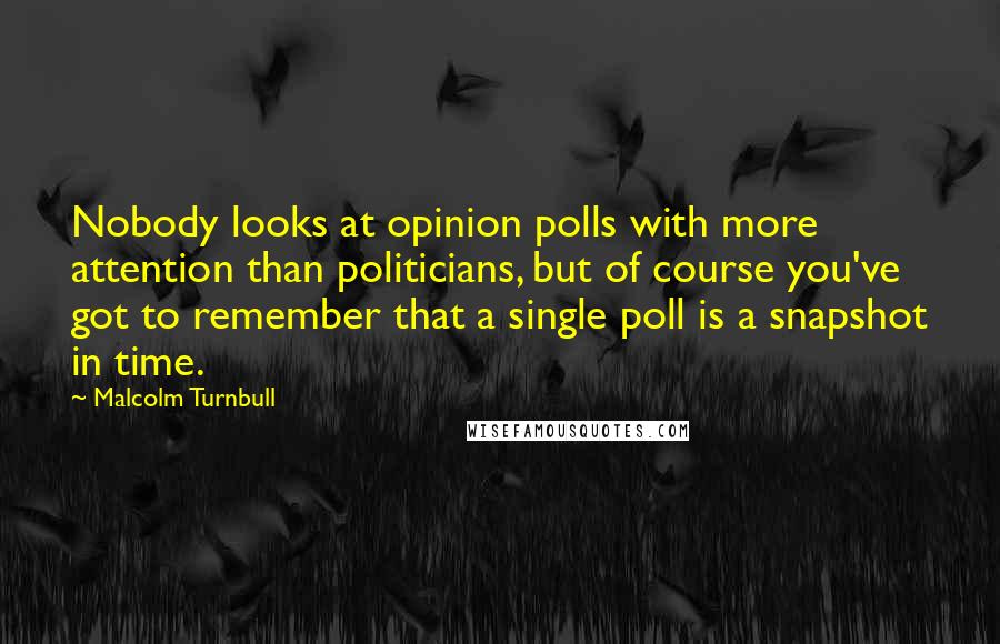 Malcolm Turnbull Quotes: Nobody looks at opinion polls with more attention than politicians, but of course you've got to remember that a single poll is a snapshot in time.