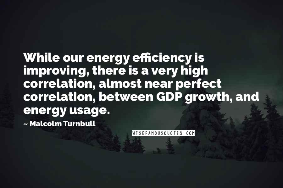 Malcolm Turnbull Quotes: While our energy efficiency is improving, there is a very high correlation, almost near perfect correlation, between GDP growth, and energy usage.