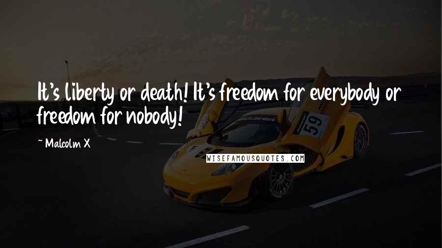 Malcolm X Quotes: It's liberty or death! It's freedom for everybody or freedom for nobody!