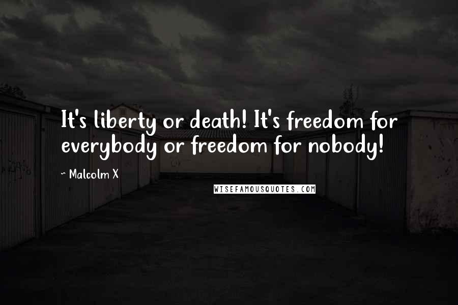 Malcolm X Quotes: It's liberty or death! It's freedom for everybody or freedom for nobody!