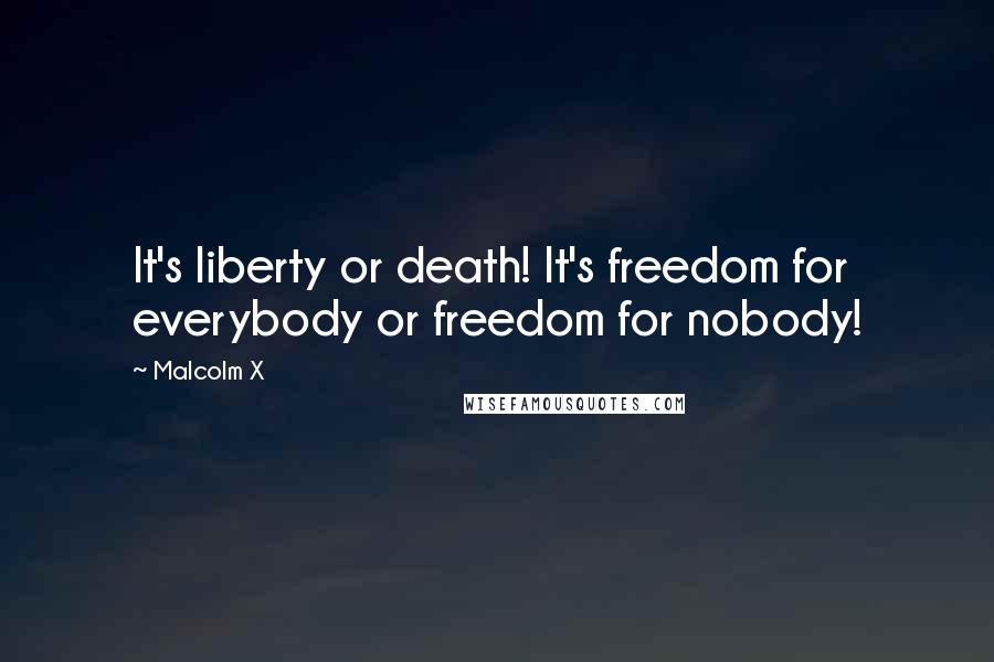 Malcolm X Quotes: It's liberty or death! It's freedom for everybody or freedom for nobody!