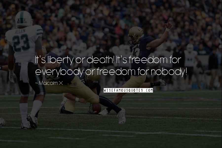 Malcolm X Quotes: It's liberty or death! It's freedom for everybody or freedom for nobody!