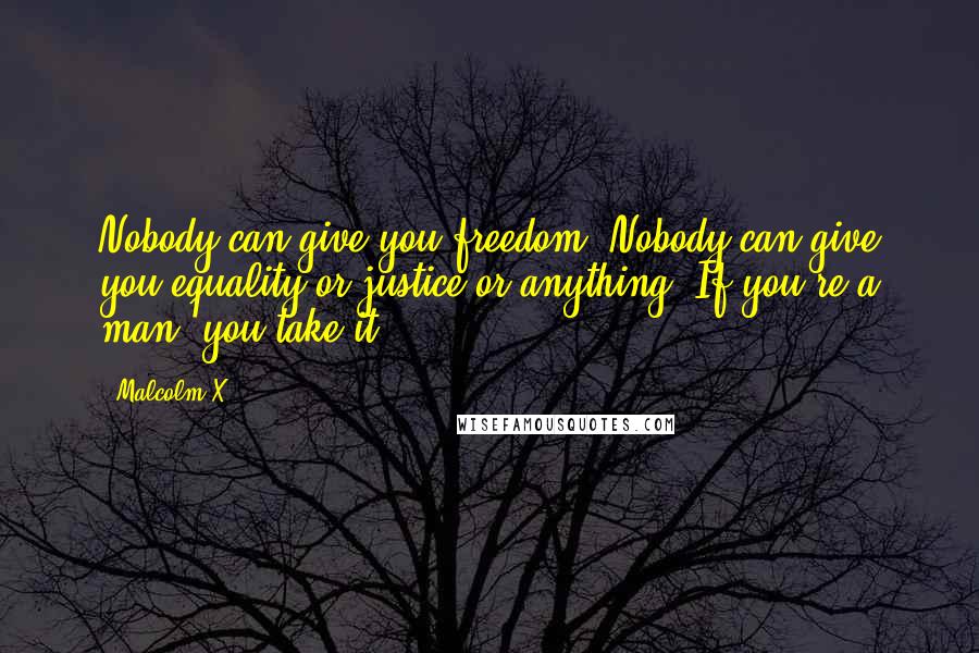 Malcolm X Quotes: Nobody can give you freedom. Nobody can give you equality or justice or anything. If you're a man, you take it.