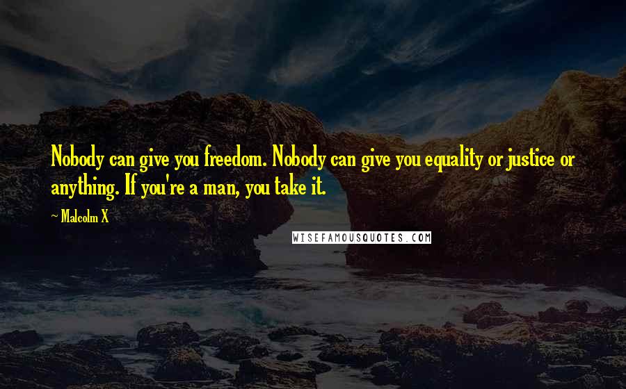 Malcolm X Quotes: Nobody can give you freedom. Nobody can give you equality or justice or anything. If you're a man, you take it.