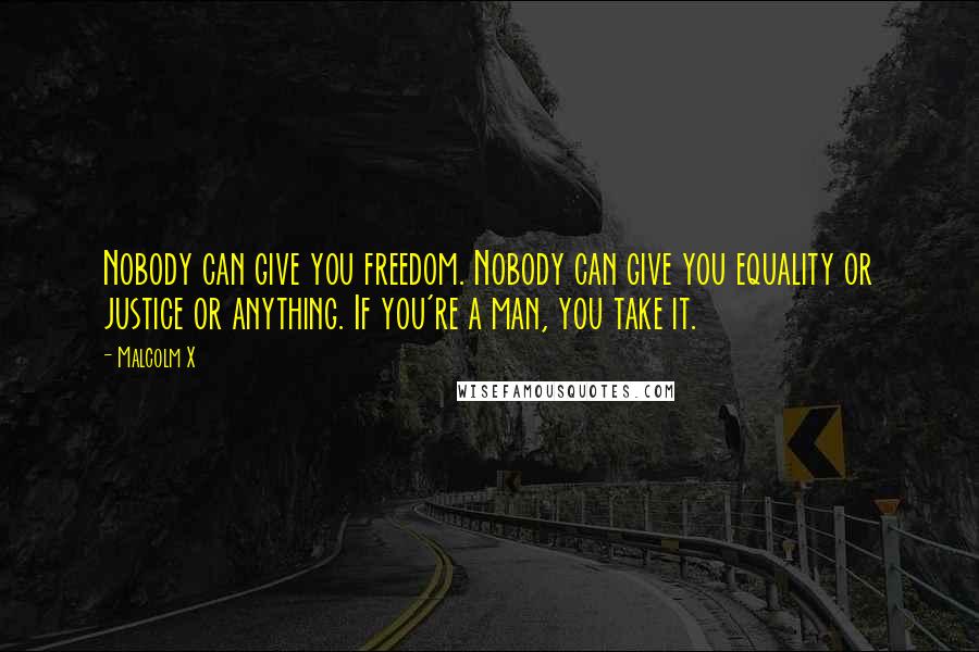 Malcolm X Quotes: Nobody can give you freedom. Nobody can give you equality or justice or anything. If you're a man, you take it.