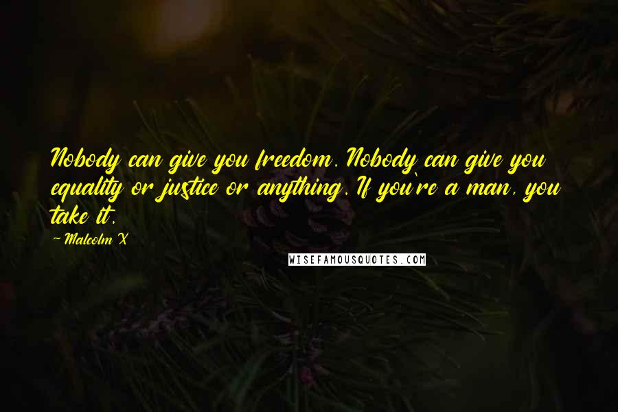 Malcolm X Quotes: Nobody can give you freedom. Nobody can give you equality or justice or anything. If you're a man, you take it.