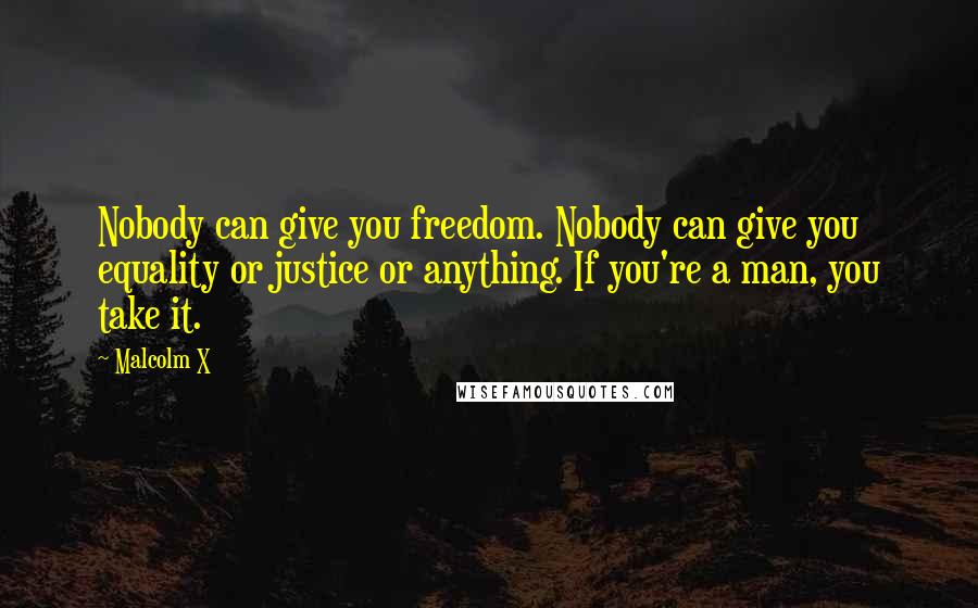 Malcolm X Quotes: Nobody can give you freedom. Nobody can give you equality or justice or anything. If you're a man, you take it.